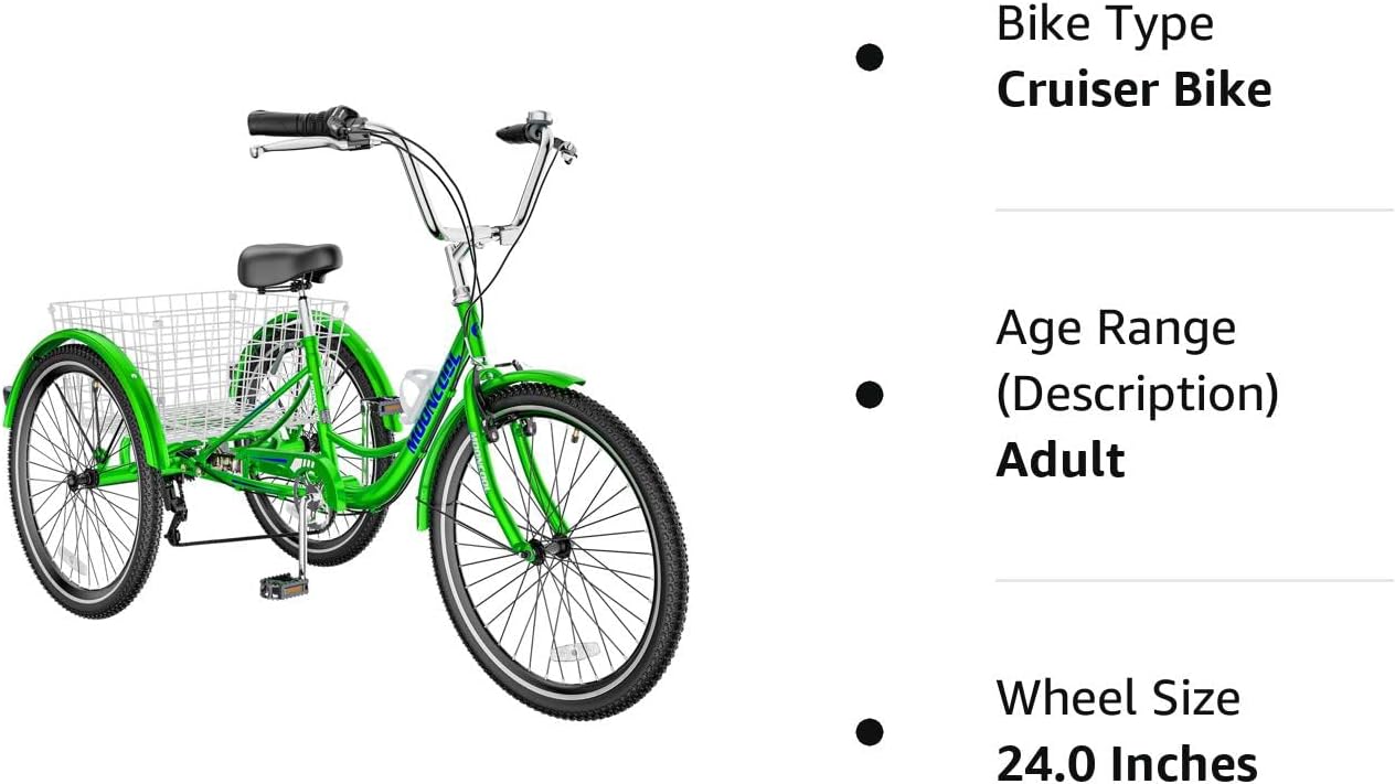 Apple Green 7 Speed 3 Wheel Adult Tricycle with Basket D868594