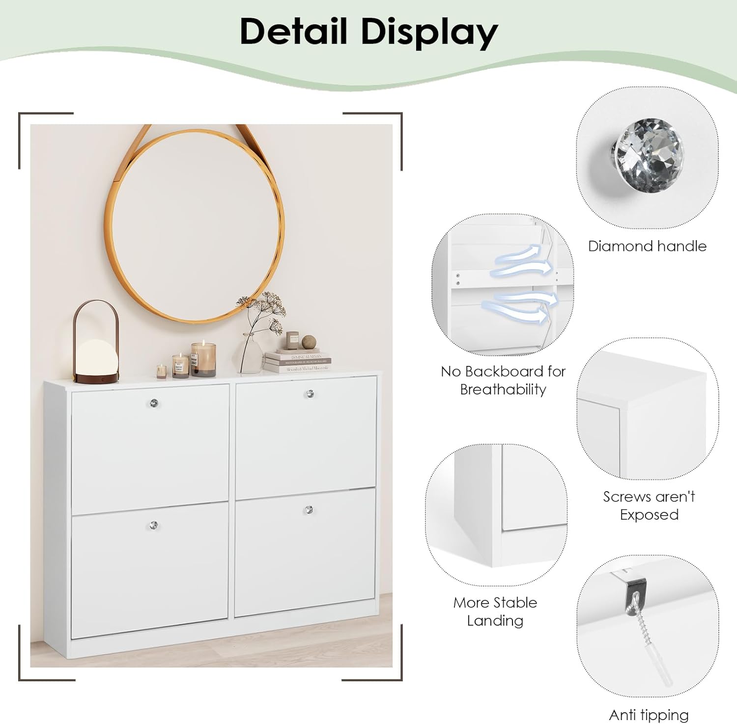 White Shoe Cabinet with 4 2-layer Flip Drawers O527839