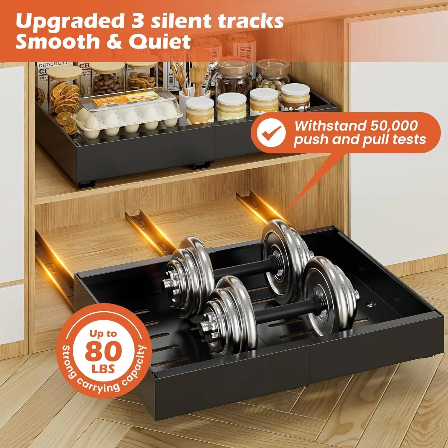2Pack Expandable Pull Out Cabinet Organizer 21Deep, Adjustable Width 12.2-20.4, Black N9851