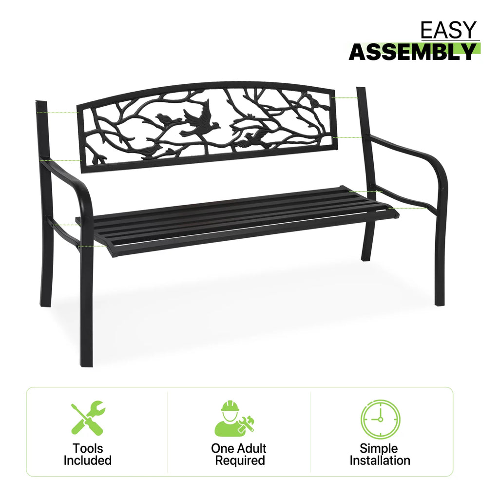 Black Cast Iron Patio Bench Q616