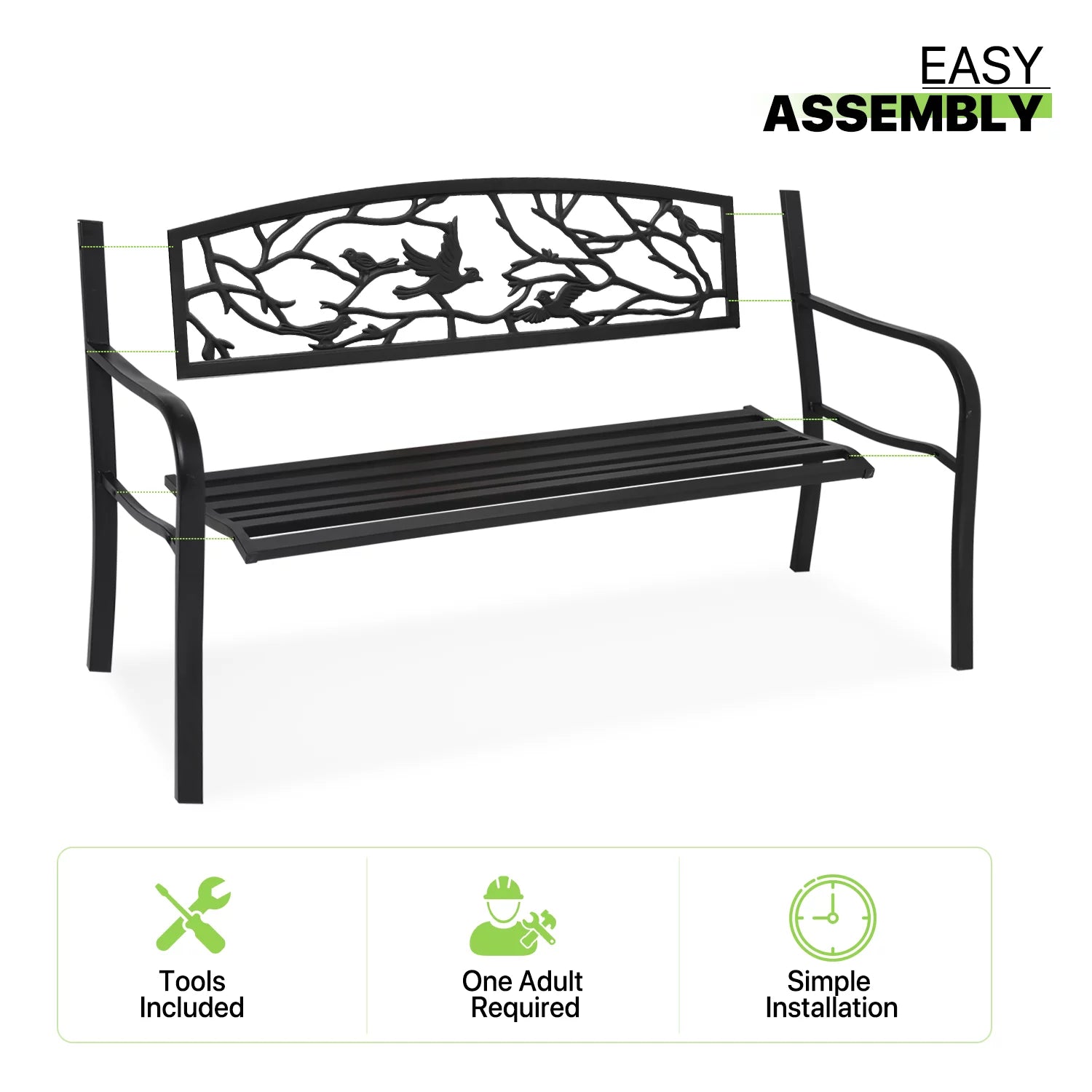 Black Cast Iron Patio Bench Q616