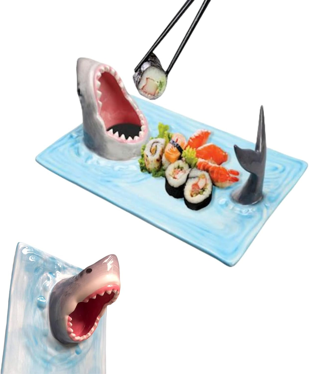Hand-painted Ceramic Sushi Shark Plate with sauce compartment F573356