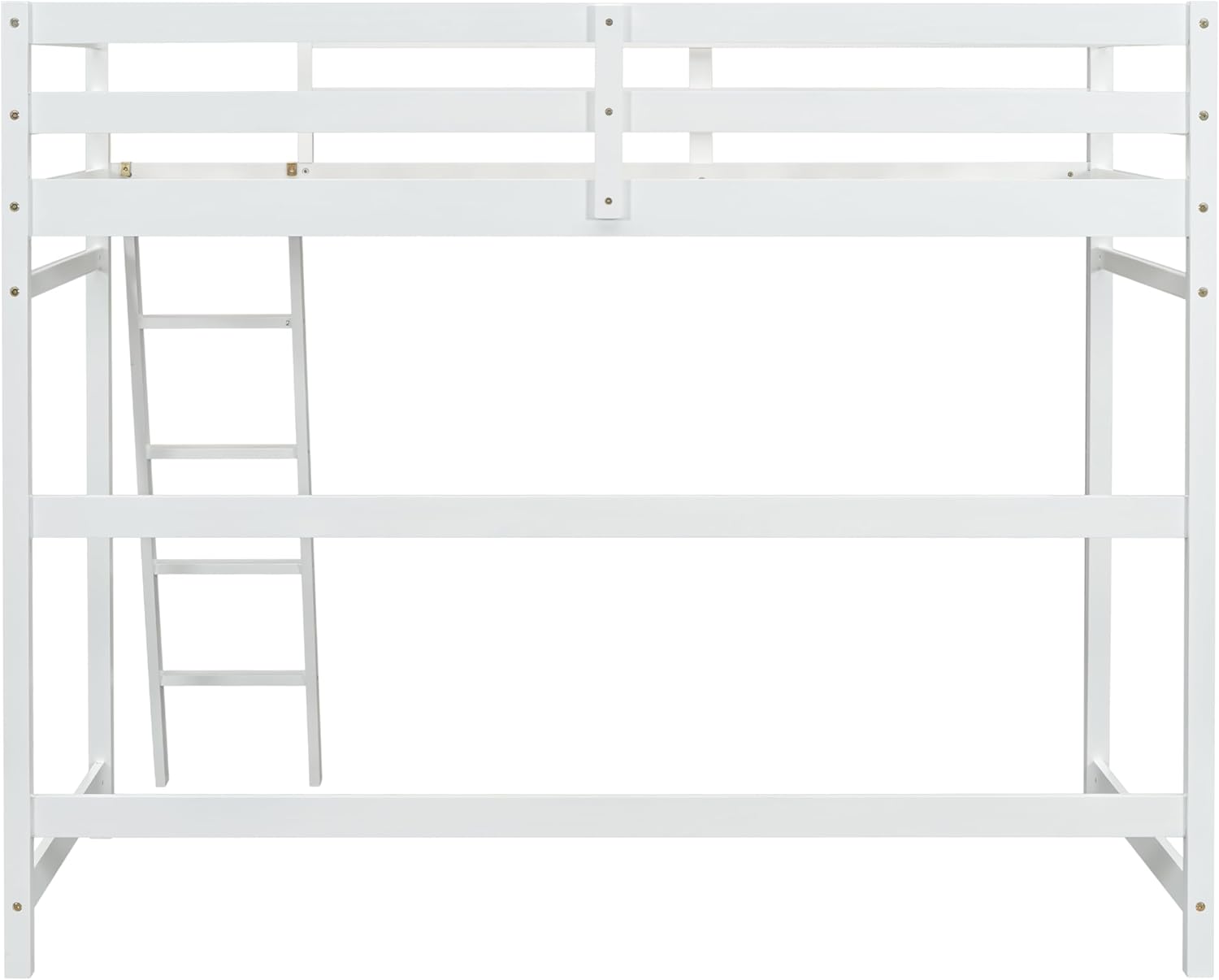 White Twin Size Wooden Loft Bed with Ladder and Guardrail U9906