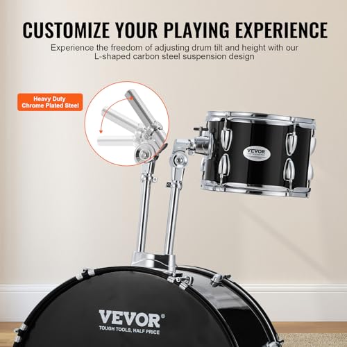 Black 5-Piece Drum Set with Bass, Toms, Snare, Floor, Stands, Cymbal, Hi-Hat Pedal and Drumsticks S409016