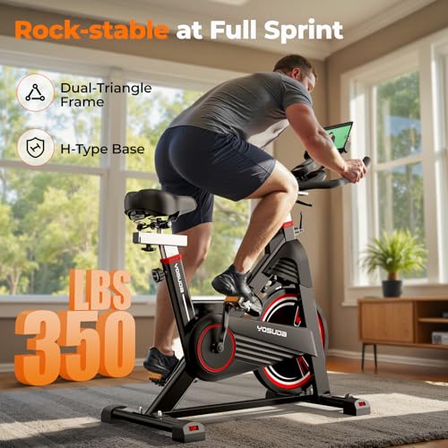 Magnetic Exercise Bike 350 lbs Weight Capacity Indoor Cycling Bike Stationary with Comfortable Seat Cushion Silent Belt Drive H75729
