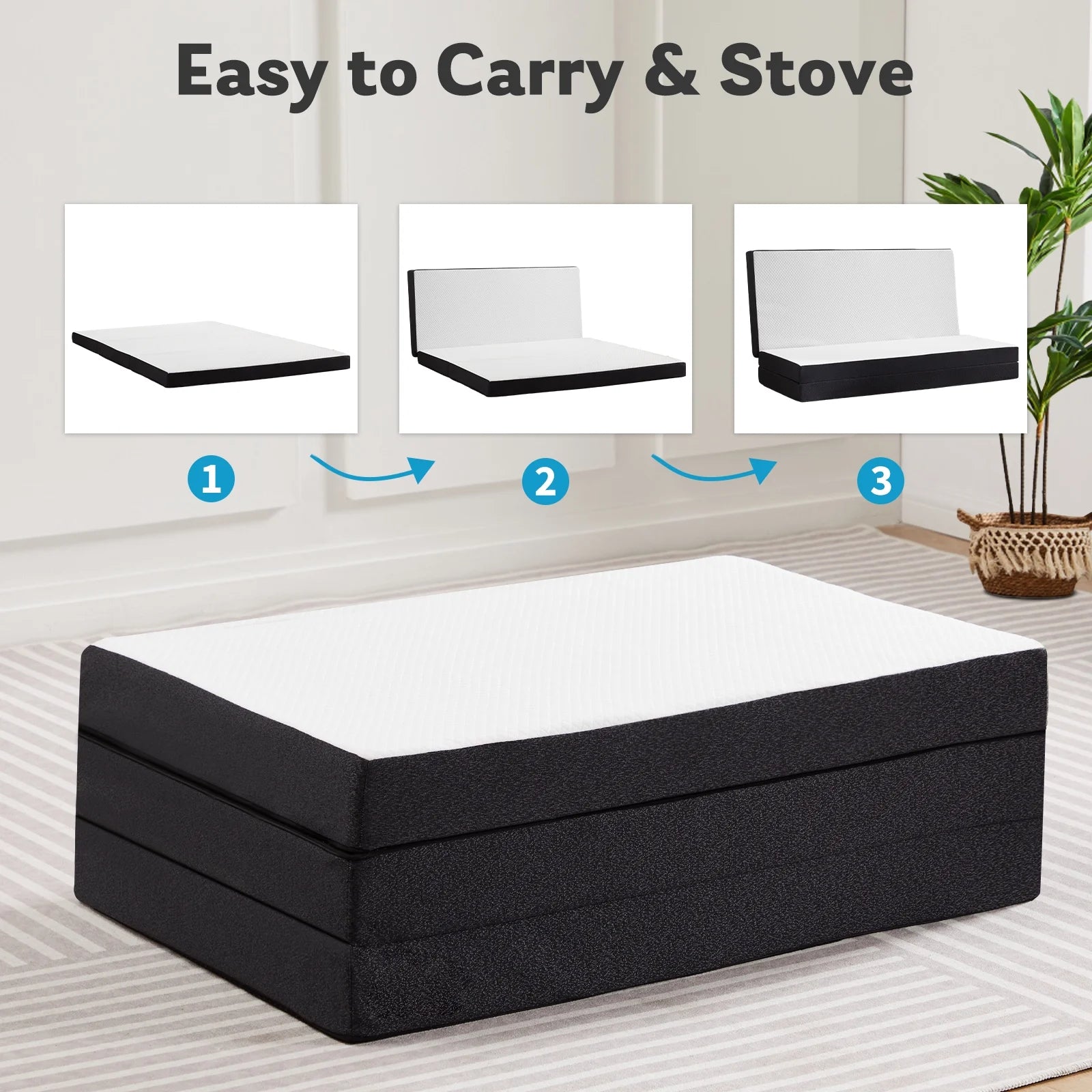 4 Inch Tri Folding Memory Foam Mattress with Breathable Cover O6508
