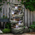 40" High 6-Tiers Cascading Rock Outdoor Water Fountain with LED Lights J214