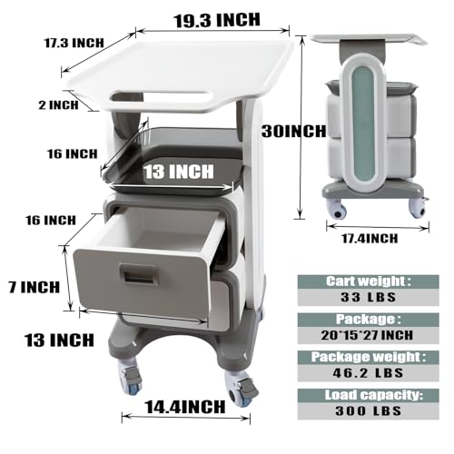 Medical Trolley Cart with Drawers, Rolling Cart with Wheels and Trays, Mobile Utility Cart H83636