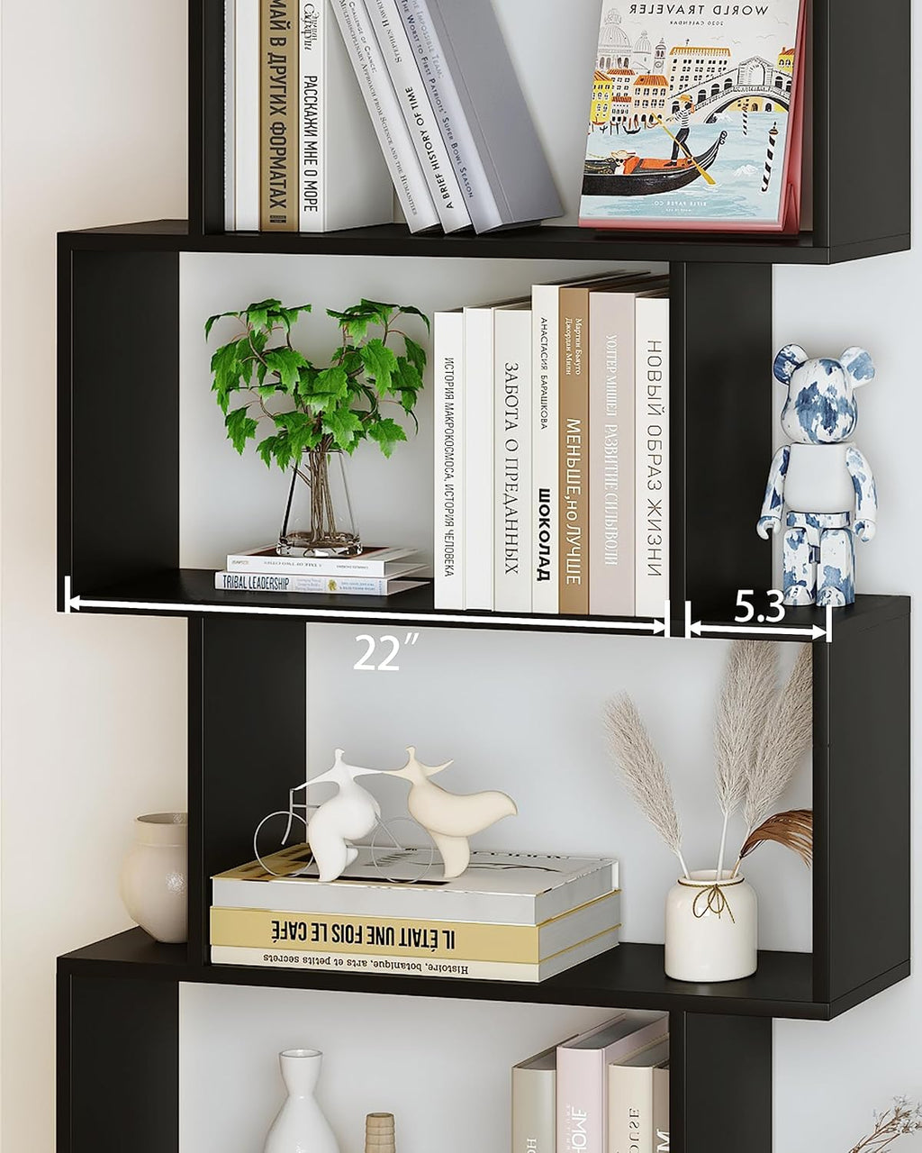 Black 6 Tier Geometric Bookshelf B38816