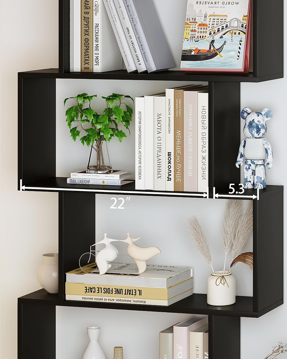 Black 6 Tier Geometric Bookshelf B38816