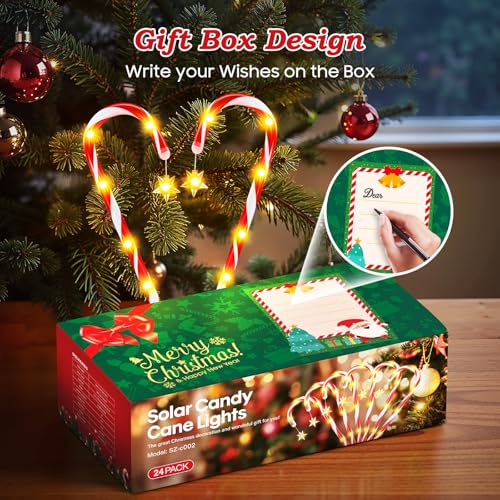 24 Pack Solar Candy Cane Lights Outdoor Christmas Decorations B477659