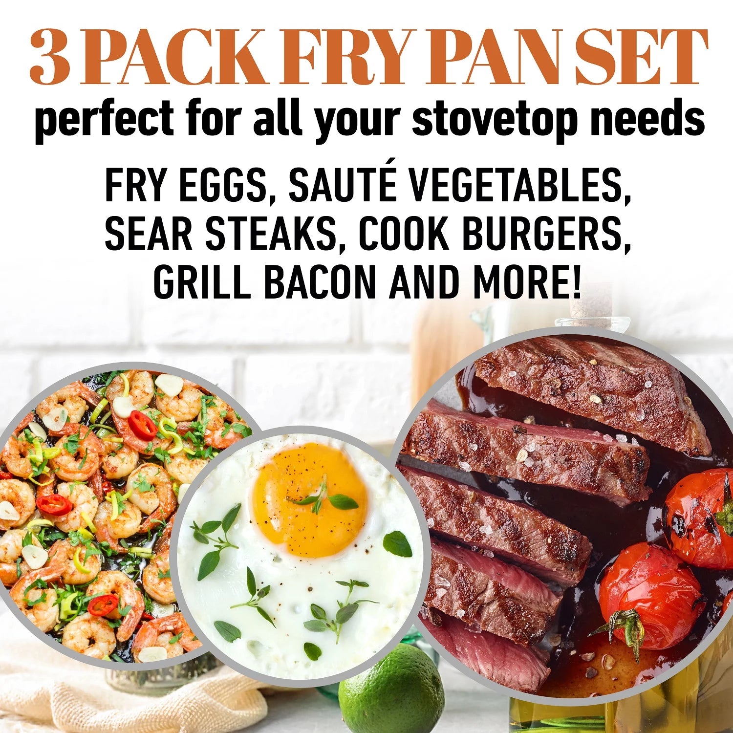 3-Piece Copper Nonstick Frying Pan Set J519101