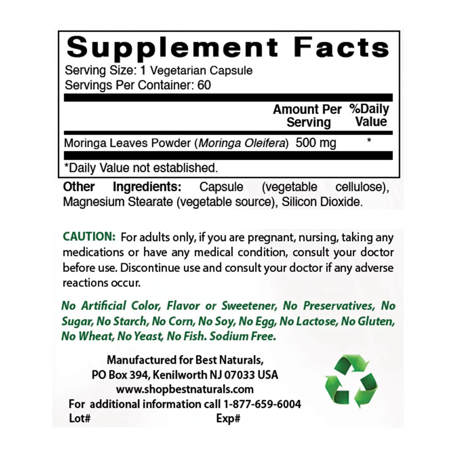 3 Pack Moringa 500 mg 60 Vegetarian Capsules G57321
