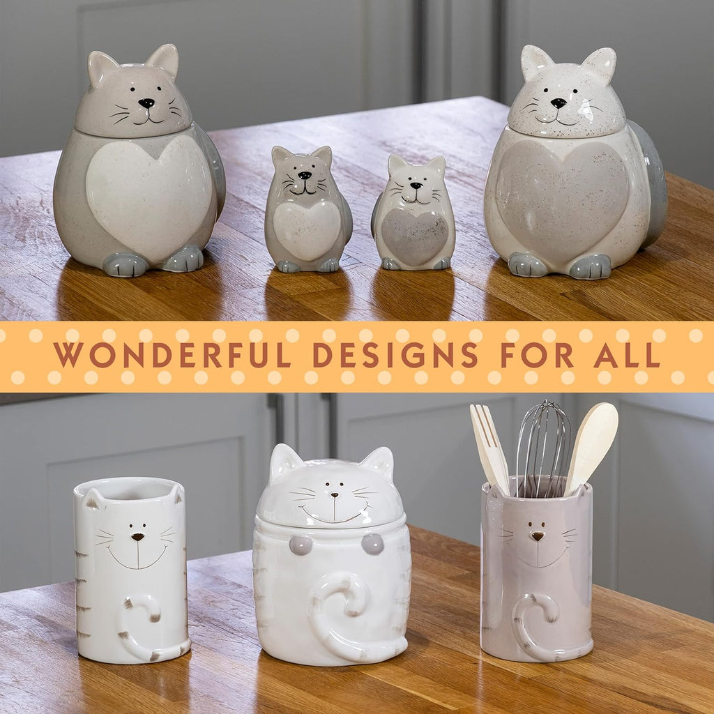Cat Salt and Pepper Shakers Set, Ceramic Gray and White I64020