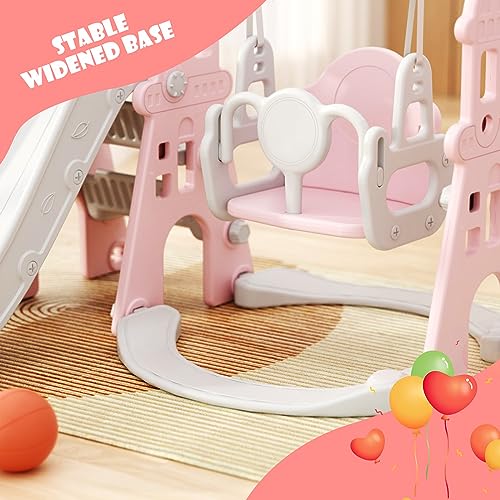 Pink Toddler Slide and Swing Set with Basketball Frame Q198