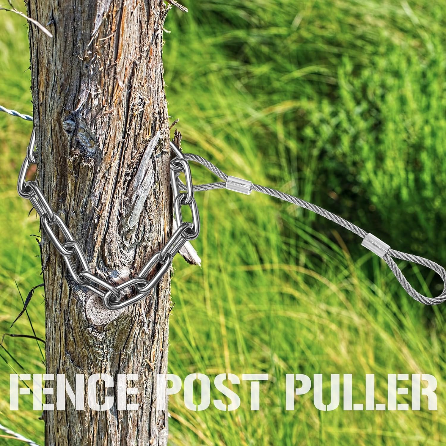 Silver 42.13 Inches Long Heavy Duty Fence Post Puller Tool with Chain and Slip Hook X844773