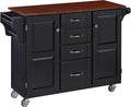 Cherry 2 Door Cabinet Kitchen Cart with Oak Top U93056