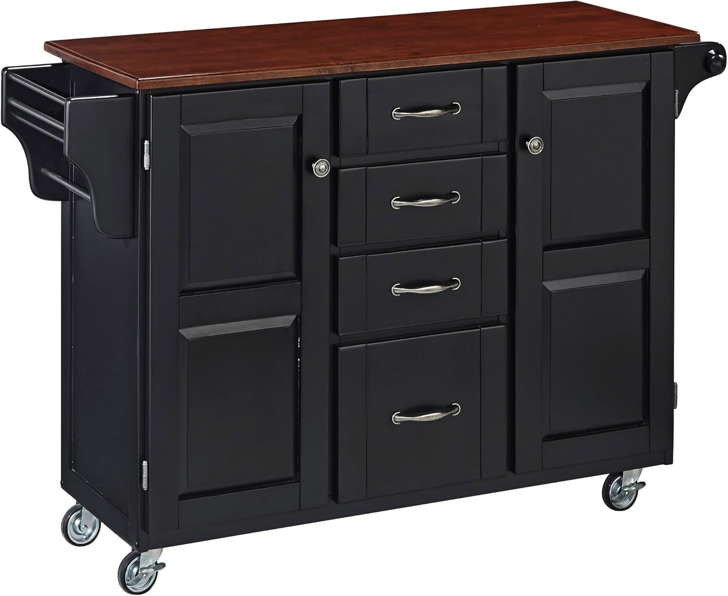 Cherry 2 Door Cabinet Kitchen Cart with Oak Top U93056