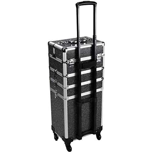 Silver Aluminum Rolling Makeup Train Case with 4 Removable Wheels X455822