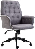 Dark Gray Linen Office Chair with Swivel Wheels D658
