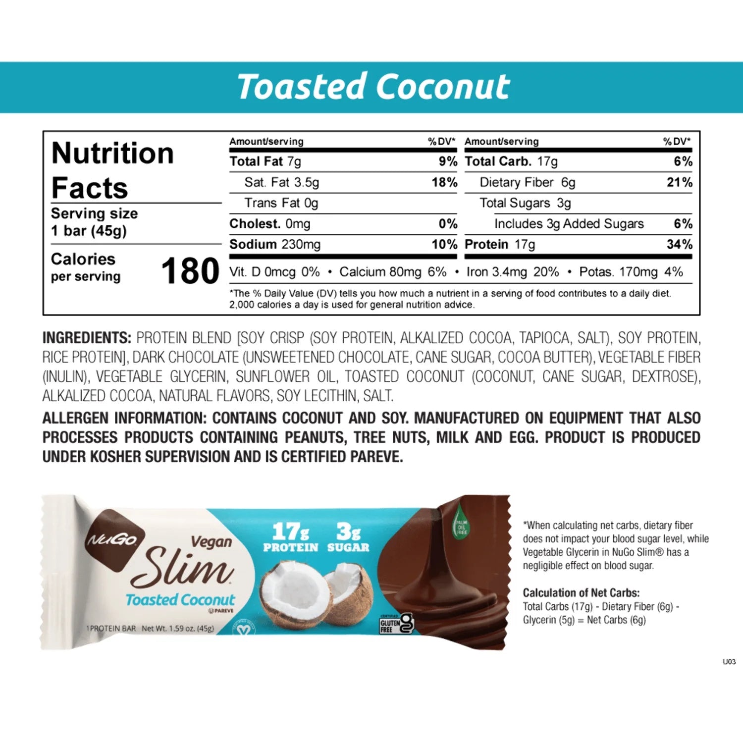 Dark Chocolate Toasted Coconut 12 Count Protein Bar W719