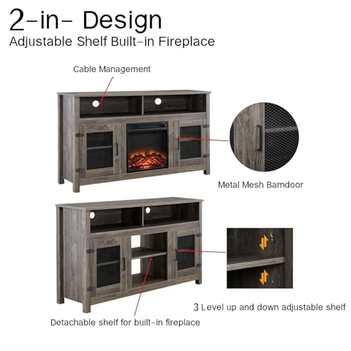 Grey Fireplace TV Stand with Electric Fireplace for TVs up to 65" Q83065