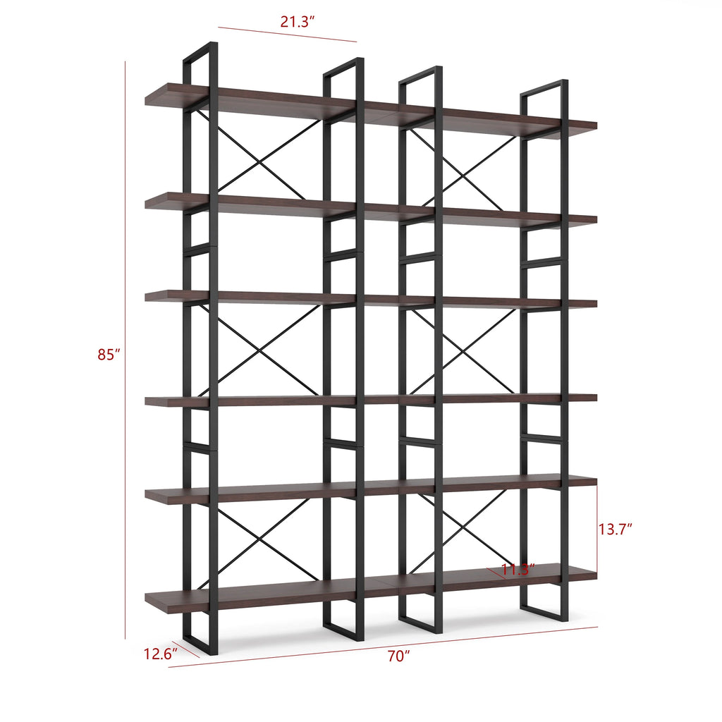 Dark Walnut 6-Tiers Divider Bookcase N783