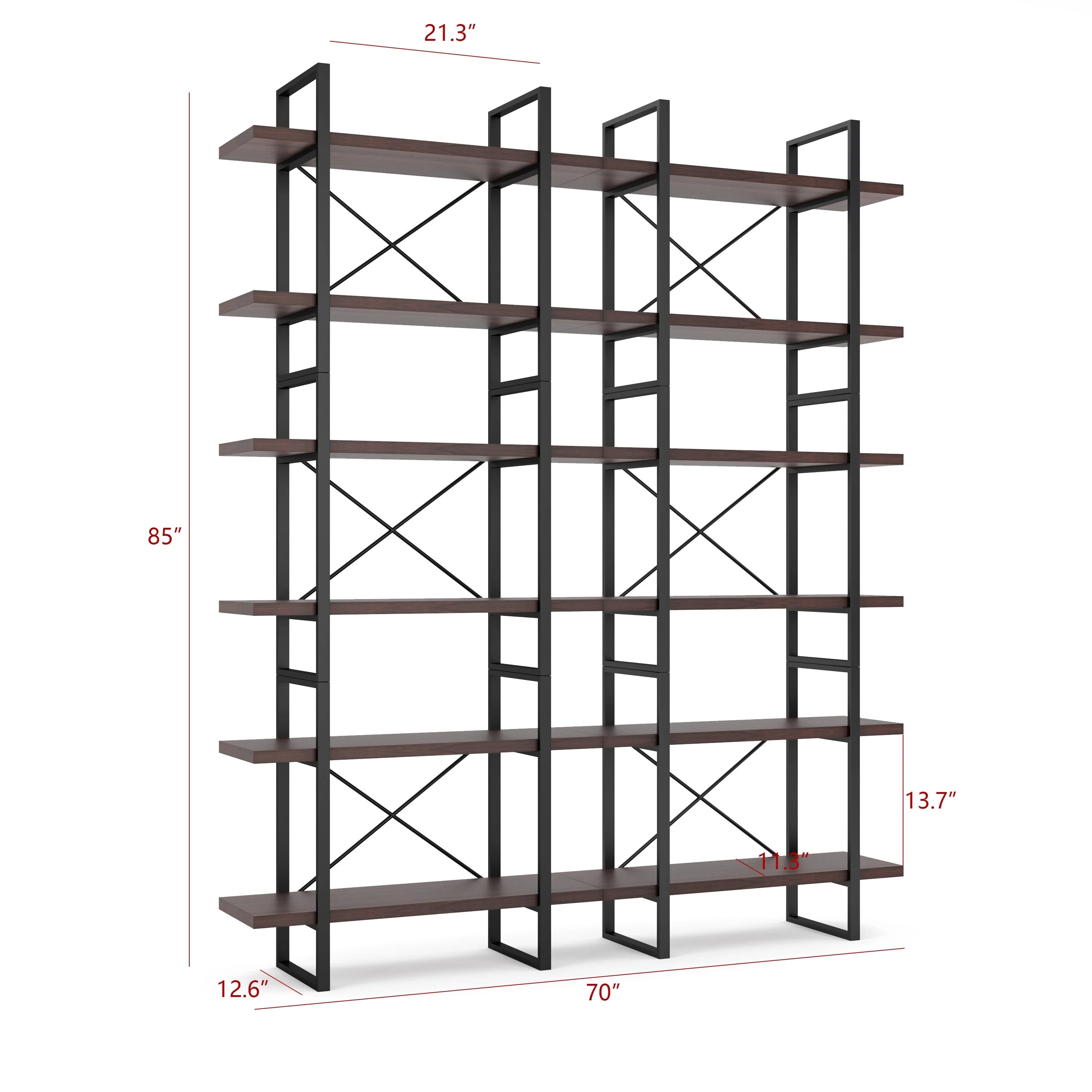 Dark Walnut 6-Tiers Divider Bookcase N783
