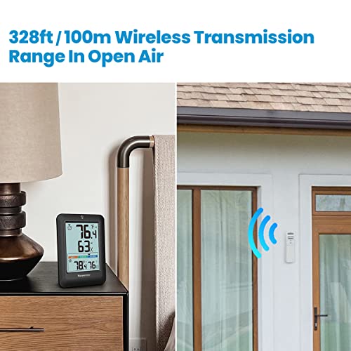 Black Wireless Indoor Outdoor Thermometer Hygrometer with 2 Sensor H4739
