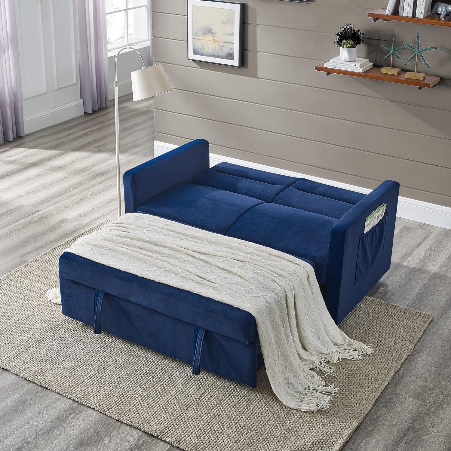 Blue 54.5" Convertible Sofa Bed W354040