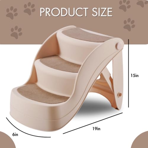 Beige Non-Slip Folding Pet Stairs D846