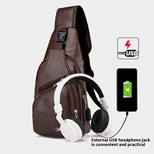 Waterproof Leather Crossbody Sling Bag with USB Charging T4131