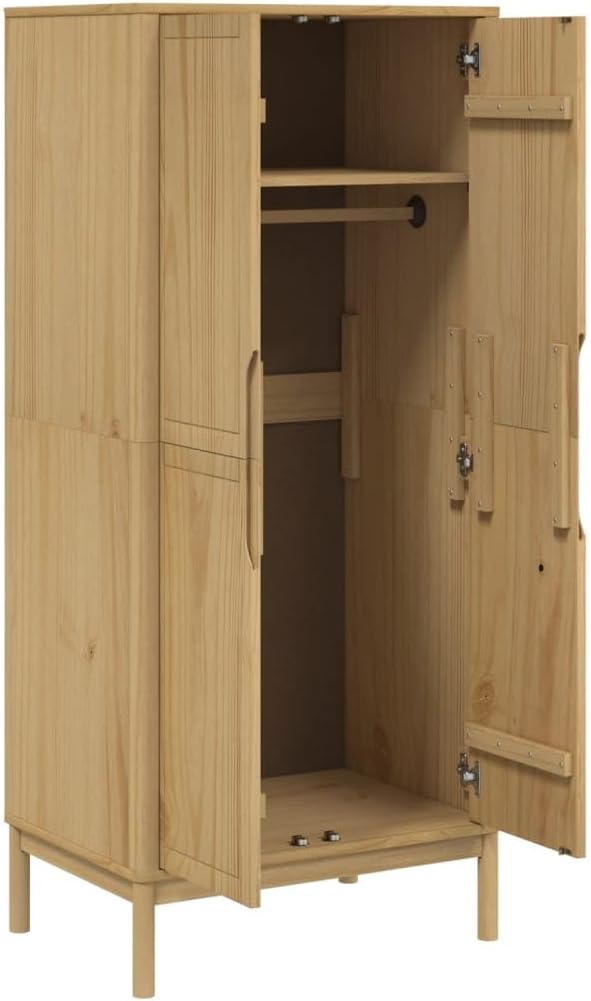 Solid Pine Wood Wax Brown Wardrobe M4373