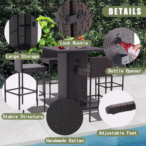 5-Piece Outdoor Wicker Bar Set with 4 Stools (Grey) Y697