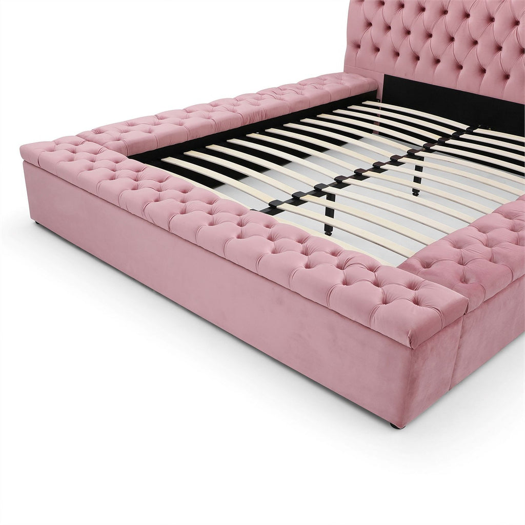 Pink Velvet Upholstered Platform Queen Bed G79339