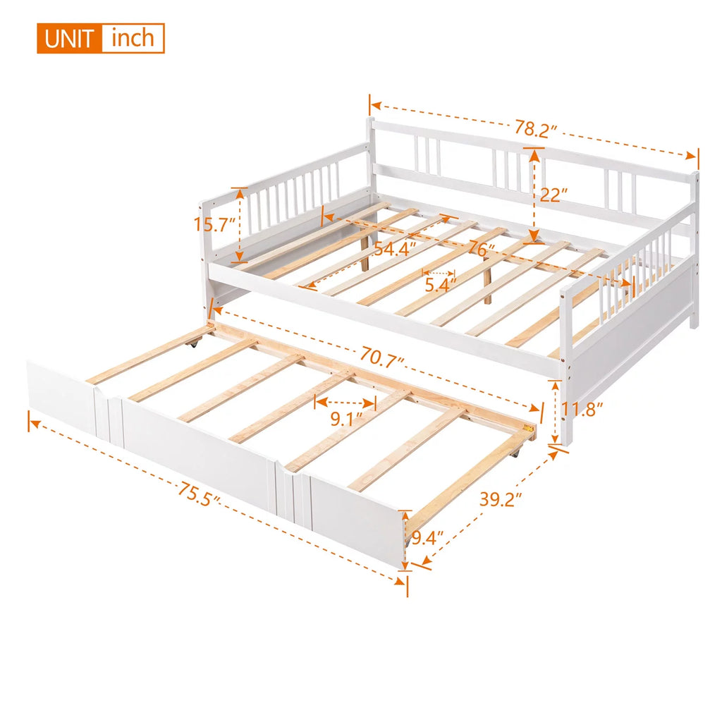 White Full Size Wood Daybed with Twin Trundle J28477