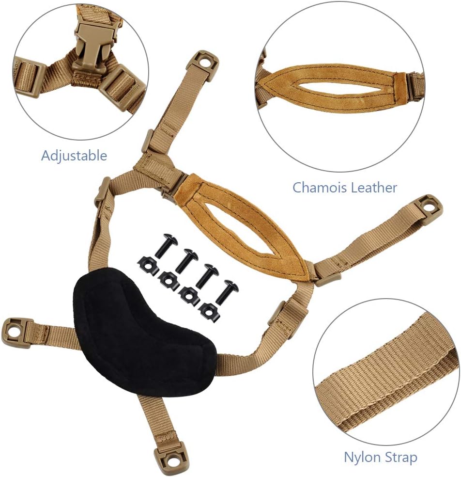 Tan 4 Points Helmet Chin Strap with Bolts and Screws P396023
