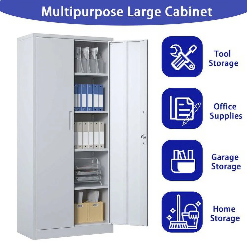Black Metal Garage Storage Cabinet with Doors and 4 Shelves F837254