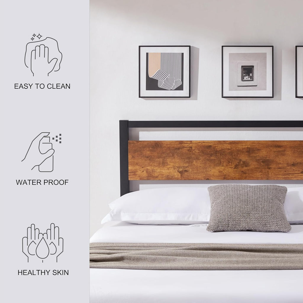 Queen Size Rustic Brown Solid Wood Headboard E641325