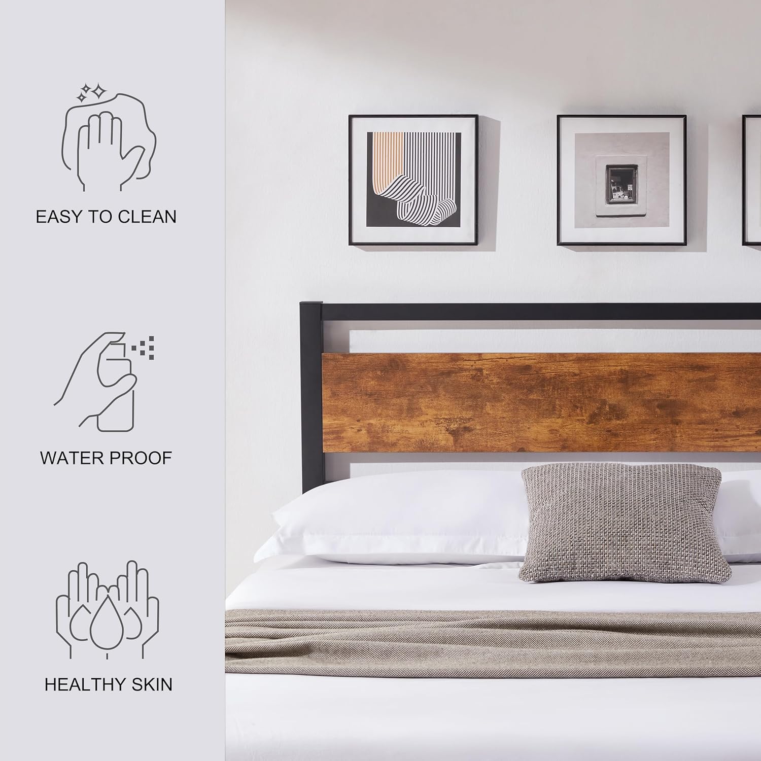 Queen Size Rustic Brown Solid Wood Headboard E641325