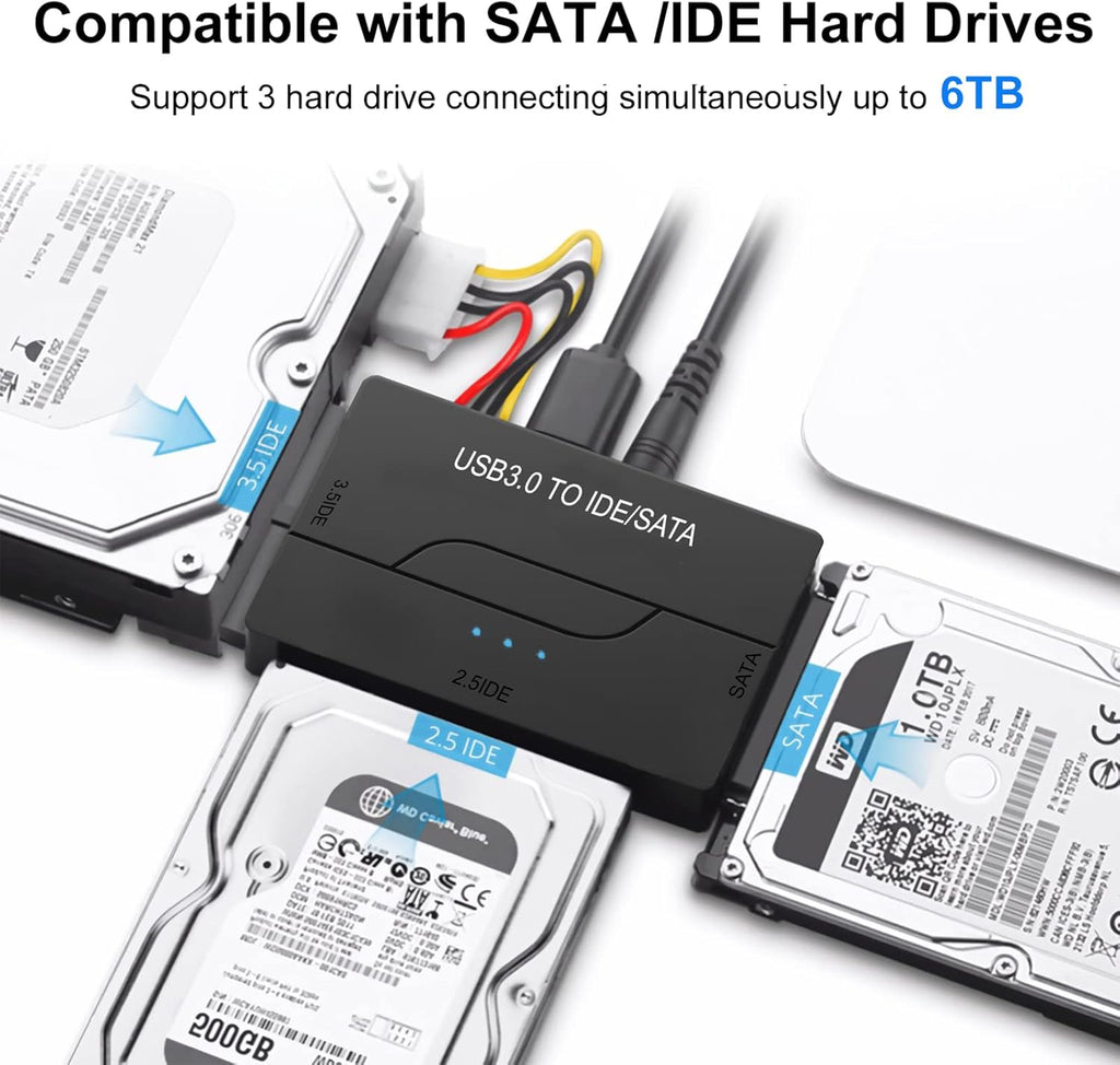 SATA IDE to USB 3.0 Adapter for 2.5 3.5-Inch HDD SSD with 12V 2A Power Supply Pack of 2 D218874