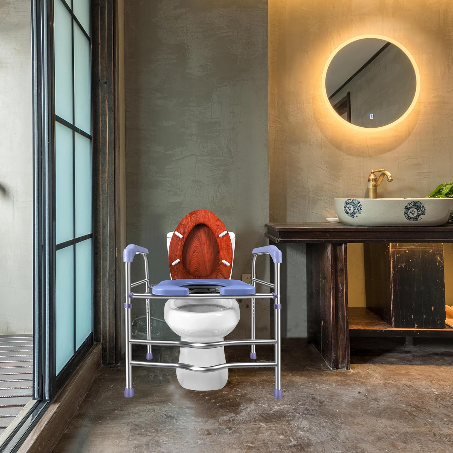 Raised Toilet Seat with Handles 400lbs, Adjustable Height R69221