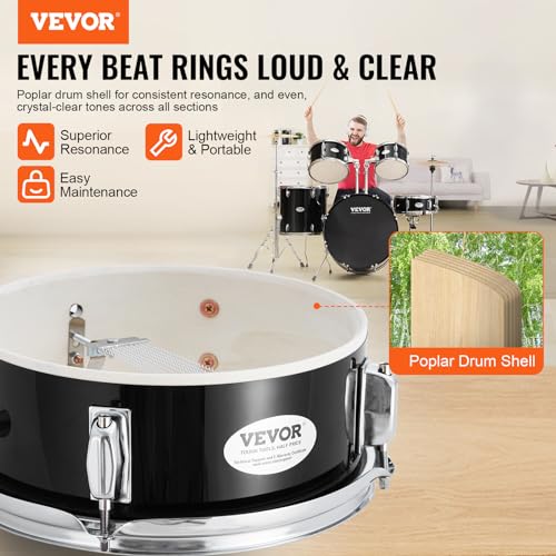 Black 5-Piece Drum Set with Bass, Toms, Snare, Floor, Stands, Cymbal, Hi-Hat Pedal and Drumsticks S409016