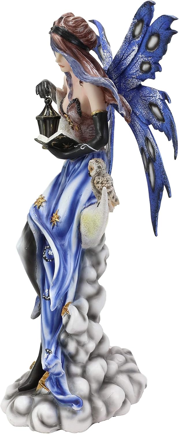 14" Tall Fairy Statue with Lantern and Owl D320