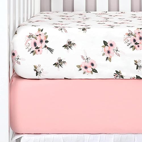 2 Pack Fitted Crib Sheet Set, 100% Solid Standard Natural Cotton, Standard 28”x 52”, White & Charcoal Gray K69761