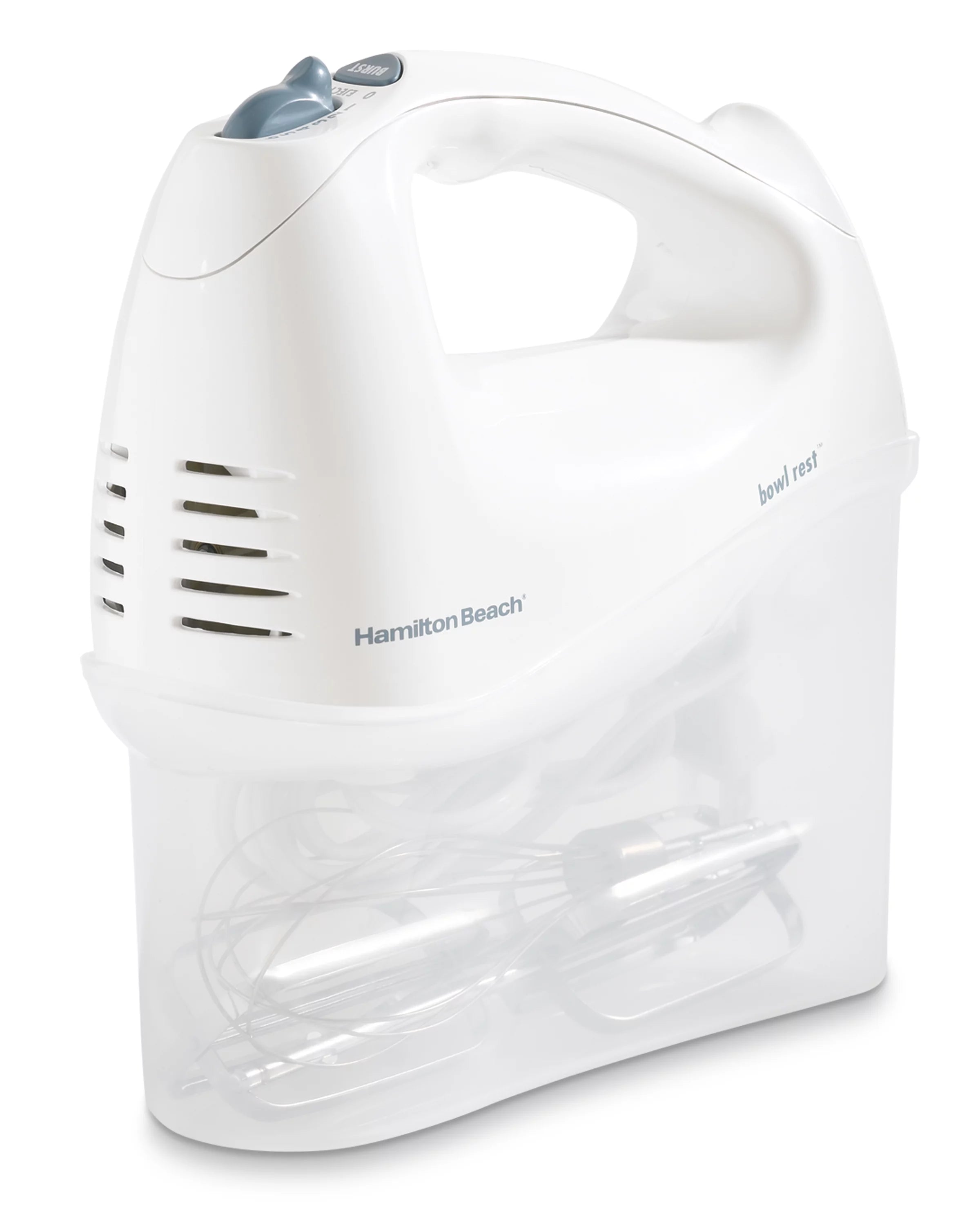 6 Speed Electric Hand Mixer with Whisk, Beaters, Snap-On Case, 250 Watts, White P91091