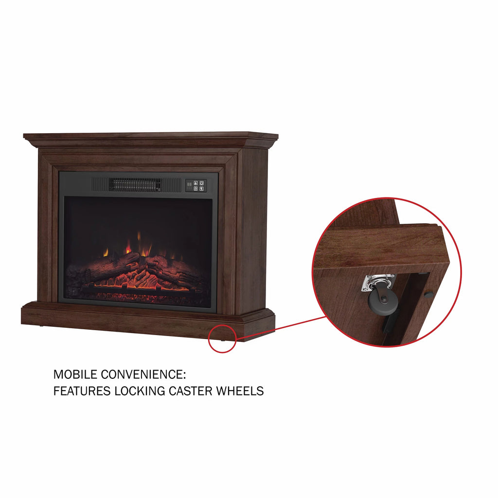 Brown Mobile Electric Fireplace with Mantel and Remote Control E593847
