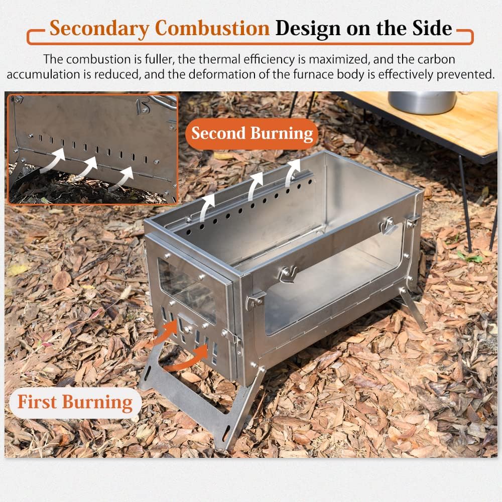 15inch Wood Burning Stove Folding Portable with 9.84ft Pipes Z530