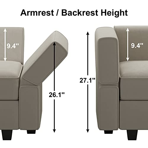 Modular Velvet Sectional Sofa with Chaise Lounge Storage Chaise Bed Couch Grey P6855