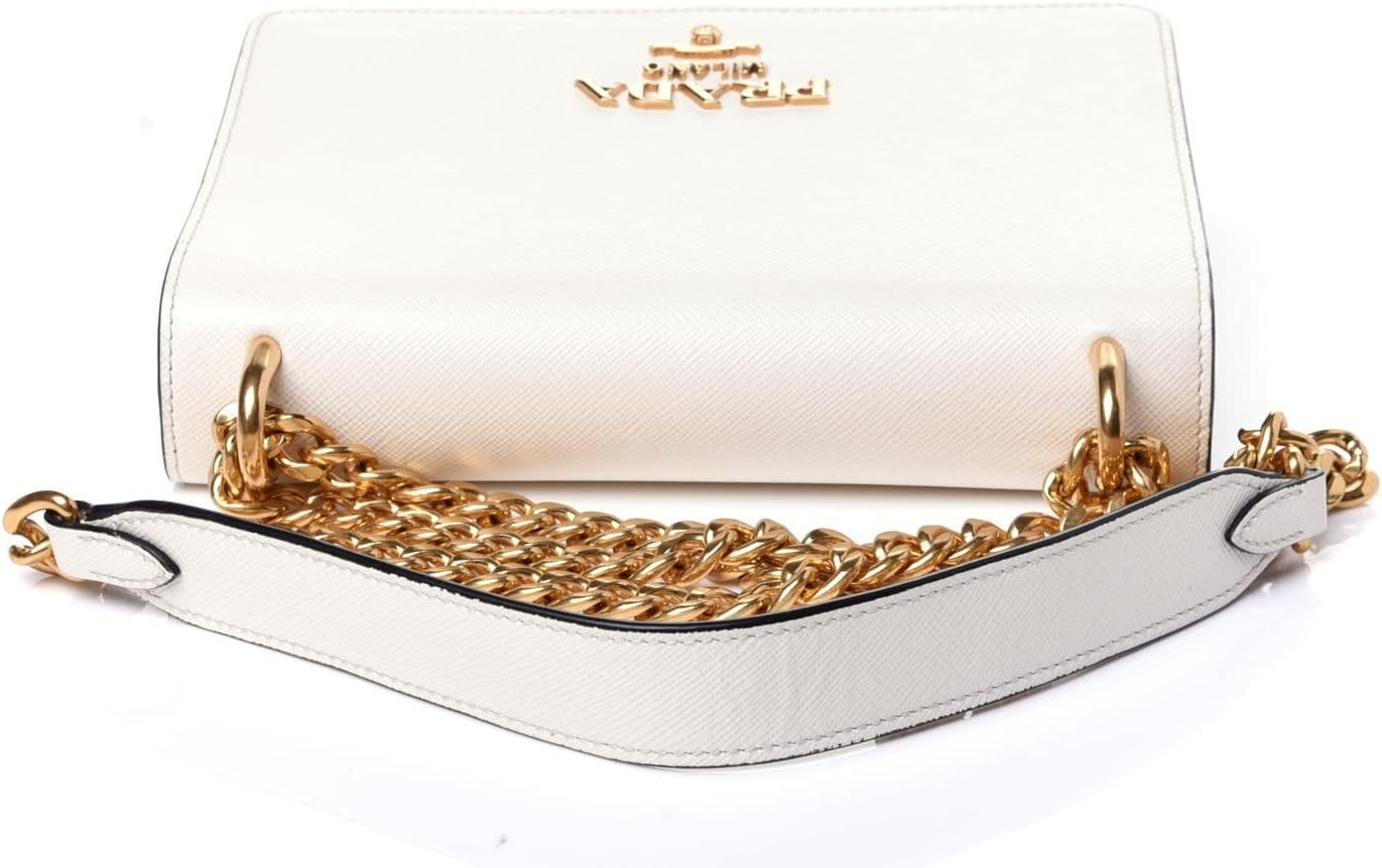 White Black Saffiano Leather Chain Crossbody Bag D271